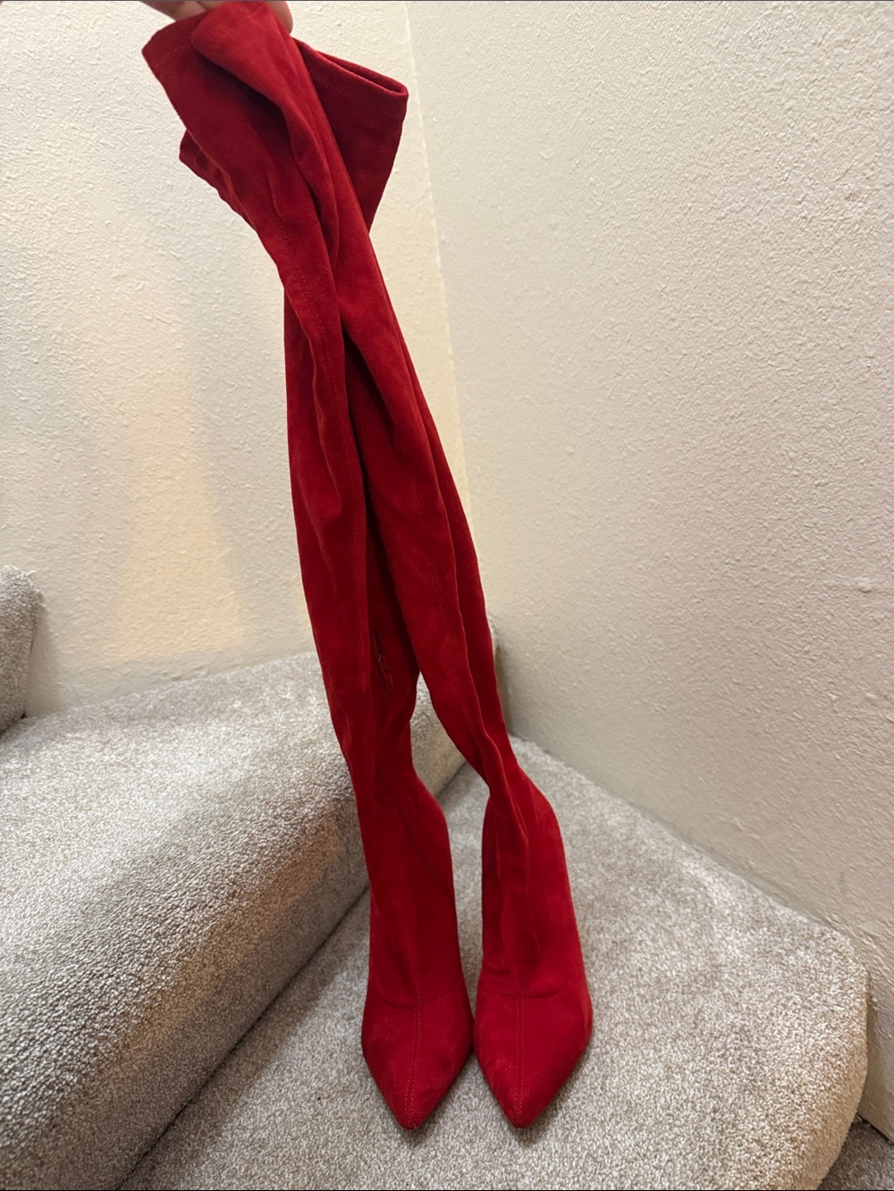 Liliana Red Over-the-Knee Pointed-Toe Thigh-High Boots